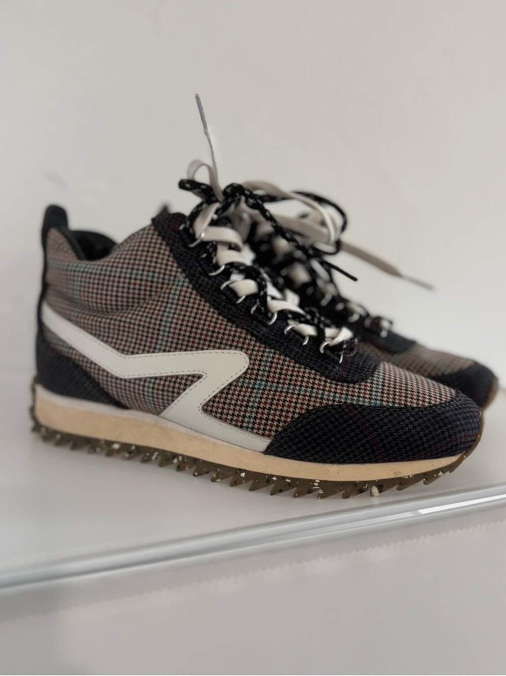 Rag&Bone Plaid Mesh Lace-Up Sneakers high top 38.5